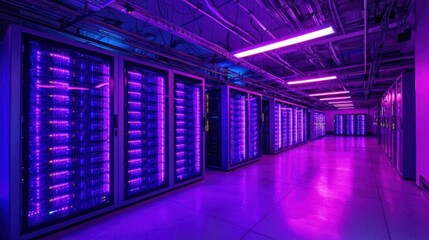 Poster - Futuristic Data Center with Neon Lighting Effects