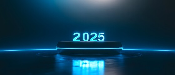 Poster - A futuristic representation of the year 2025, featuring glowing blue numerals set against a dark backdrop. The design highlights innovation and technological advancements.