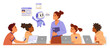 © Александра Гвардейце - Artificial intelligence in school education concept flat vector illustration isolated on white. Multiracial school children with laptops and teacher listening to Ai bot explaining some information.