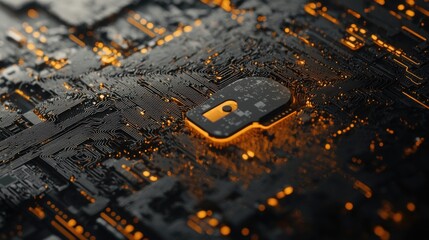 Poster - Circuit Board with Key Symbol and Digital Glow