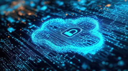 Poster - Digital Cloud Security Concept with Lock Symbol