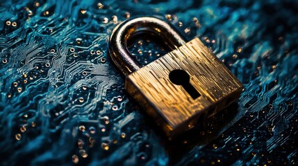 Poster - Digital Security Concept with Lock and Circuit Board