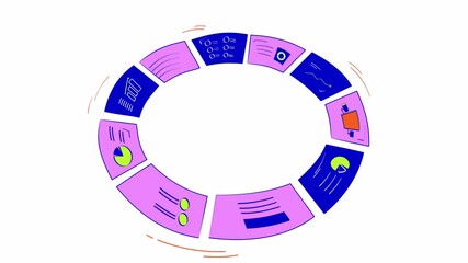Poster - Circled analytics reports 2D object doodle animation. Circle dashboard. Market research cartoon 4K video drawing. Circular business analysis charts animated flat element isolated on white background