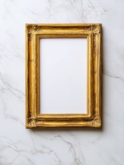 Poster - Elegant Golden Frame on Polished Marble Background Ideal for Displaying Artwork or Photography in a Stylish Home or Gallery Setting