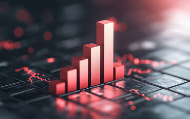 Digital financial growth graph with ascending red bars on keyboard