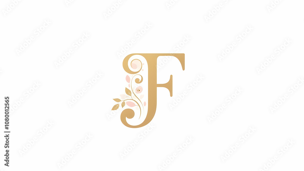 The image depicts a golden letter F adorned with floral elements ...