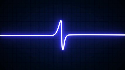 Wall Mural - Glowing blue neon color heartbeat rate and pulse on a pink grid background, seamless and loop motion animated footage. Heart pulse graphic. Neon heartbeat cardiogram