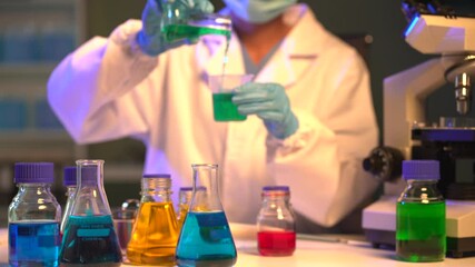 Wall Mural - scientist mixing chemical liquids in the chemistry lab. researcher working in the chemical laborator