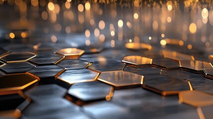 abstract background hexagonal gold blue glitter glow light background