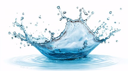 Poster - Beautiful Isolated Water Splash on White Background, Capturing the Essence of Fluid Motion and Clarity in a Pure Visual Display for Artistic or Commercial Use