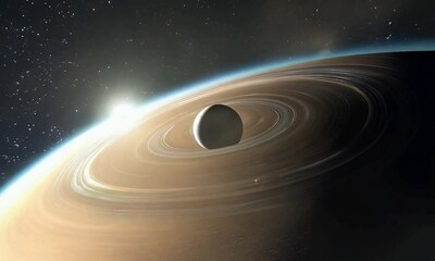 Wall Mural - planet with rings in a distant galaxy