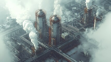 Poster - Nuclear energy containment strategies industrial biosafety chamber aerial view engineering design advanced cooling systems