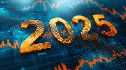 Poster - Futuristic Digital 2025 Visualization Highlighting Technology, Innovation, Financial Trends, and Progress in a Modern Virtual Landscape, Generative AI