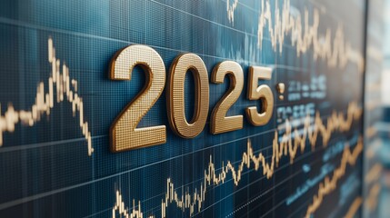 Poster - Futuristic Digital 2025 Visualization Highlighting Technology, Innovation, Financial Trends, and Progress in a Modern Virtual Landscape, Generative AI