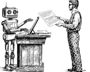 Poster - customer support and ai chat bot. chatbot answering, problems-solving online using messenger. intern