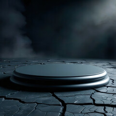 Poster - A black pedestal sits on a rocky, cracked surface