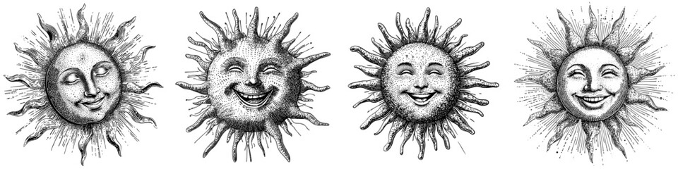 Poster - The sunshine icon is a spray-painted graffiti style symbol on a white background. The icon represents the symbol of a sunny day.