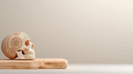 Aufkleber - Explore the artistic representation of a skull on minimalist wood base