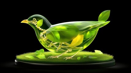 Aufkleber - Create a stunning green bird sculpture using leaves and glass