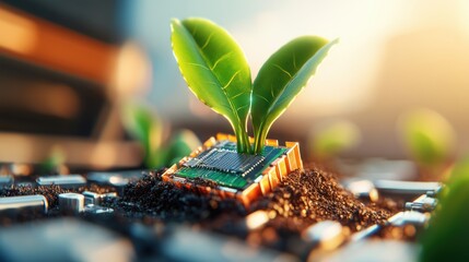 Poster - Technology integrates nature as plants grow from circuit board