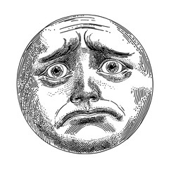 Poster - Character with shocked face emoticon. A spray painted graffiti disappointed face in black over white. Isolated on white background.