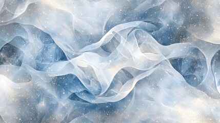 Poster - Ethereal Waves of Light and Color Intertwine in a Dreamlike Composition of Soft Whites, Blues, and Subtle Sparkles, Evoking Serenity and Tranquility in a Cosmic Space