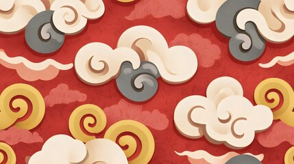 Poster - Textured Cloud Patterns on Rich Red Background with Swirls and Curves, Evoking an Ethereal Atmosphere Suitable for Various Creative Projects