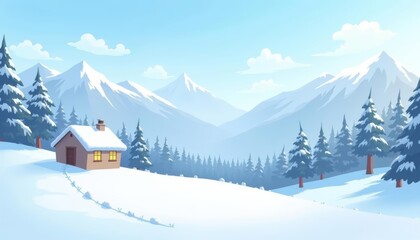 Wall Mural -  Cozy cabin in the snowy mountains