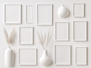 Poster - mockup template for a professional portfolio, sleek grid layout, high-definition image clarity, aesthetic white space, realistic textures