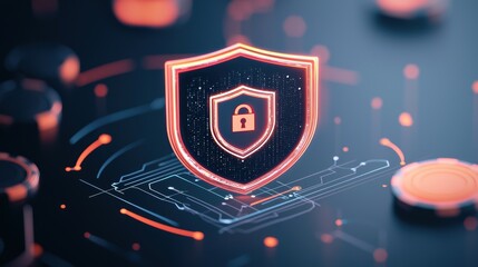 Poster - A digital security shield with a lock icon representing cybersecurity and data protection in modern technology.