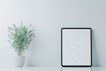 Poster - mockup template of a digital ad on a tablet, modern and stylish layout, interactive components highlighted, sharp focus