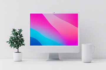 Poster - mockup template for digital preview on a desktop screen, sharp details, vibrant icons, immersive int