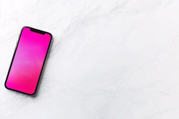 Poster - Modern smartphone screen showing a social media app, on a marble surface with soft lighting and ample copyspace
