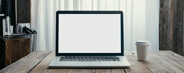 Poster - modern graphic template mockup of a flat-lay workspace with a laptop and blank notebook for product 