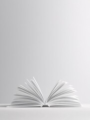 Poster - Clean and modern graphic template of an open book on a monochromatic table, ideal for editorial display