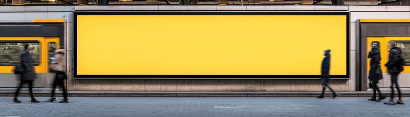 Poster - advertising-focused mockup of a transit station digital display screen with a crowd passing by
