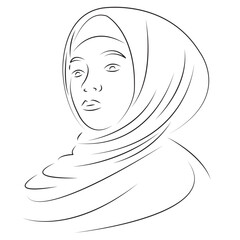 Wall Mural - One continuous single drawing line art flat doodle muslim, woman, female, arab, people, arabic, islamic. Isolated image hand draw contour on a white background
