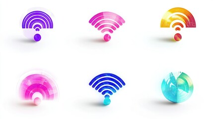 Poster - Colorful Wi-Fi Signal Icons with Vibrant Design Elements for Modern Communication and Connectivity Technologies