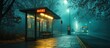 © ROY - Empty bus stop at night with fog and streetlights.