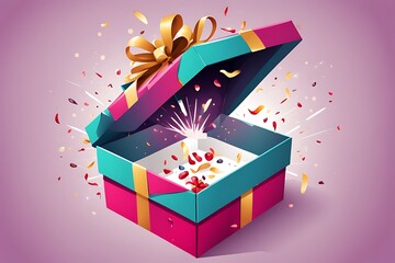 Wall Mural - Gift box with red ribbon and serpentine isolated on white background. Vector illustration.