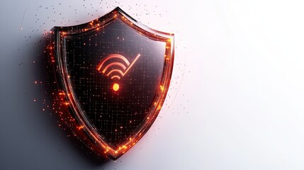 Poster - Futuristic Digital Shield with Wi-Fi Symbol Representing Cybersecurity, Protection, and Connectivity in a Modern Technology Landscape