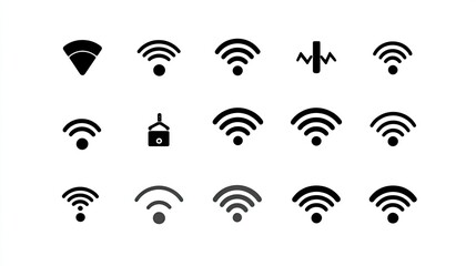 Poster - Various Icon Designs Representing Wi-Fi Symbols and Connectivity Options for Digital and Technology Themes in Modern Use Cases