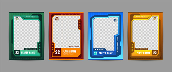 collection of player frames for sports card template, colorful frames with space for player and team