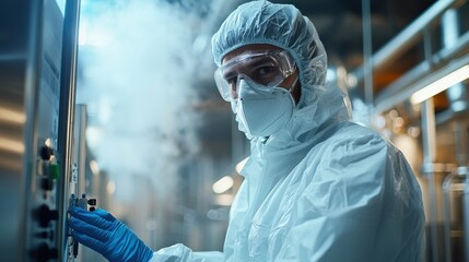 Poster - Industrial emissions scrubber system operation manufacturing facility closeup image cleanroom environment professional perspective environmental technology impact