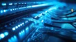 © Ceyhun - A close-up of fiber optic cables glowing softly as they connect a row of servers, the blue LED lights reflecting off the polished metal surfaces
