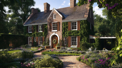 Poster - Brick Chimney and Wood Shutters on a Classic Exterior