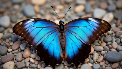 Wall Mural -  Vivid Blue Butterfly on Rocks