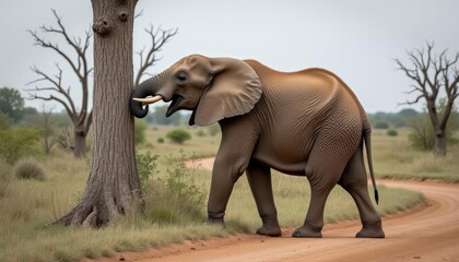 Canvas Print -  Wild Elephant Encounter on a Dirt Road