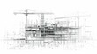 © amai line art - Architectural blueprint of a construction site with cranes and structural details.