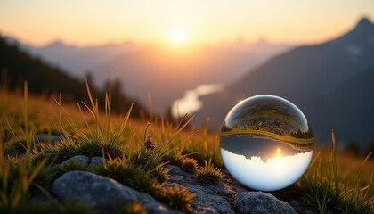 Sticker -  Reflection of a serene sunset in a crystal ball